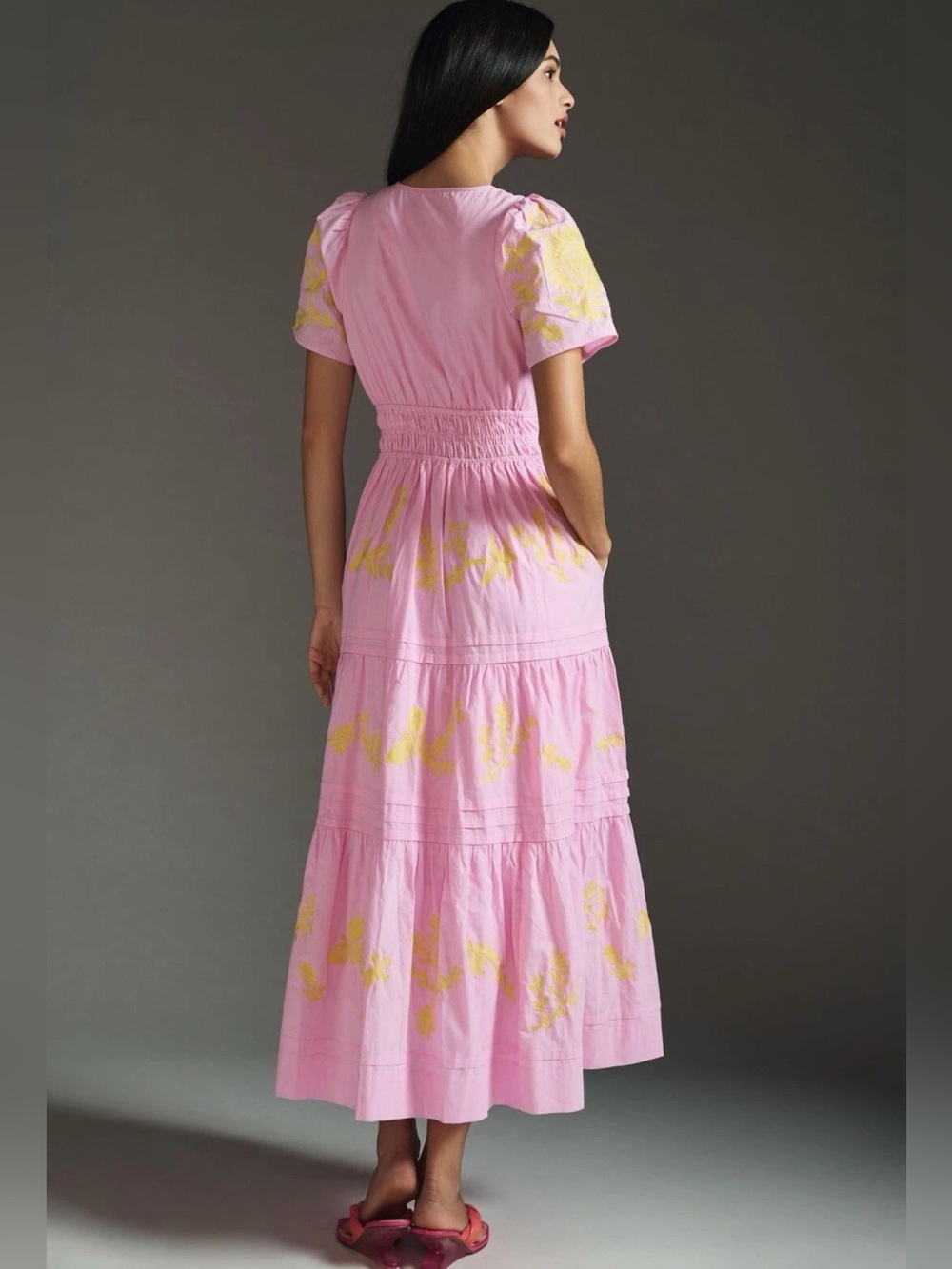 Anthropologie Somerset Maxi Dress in Pink & Yellow Embroidered Edition Sz Medium - Picture 3 of 15
